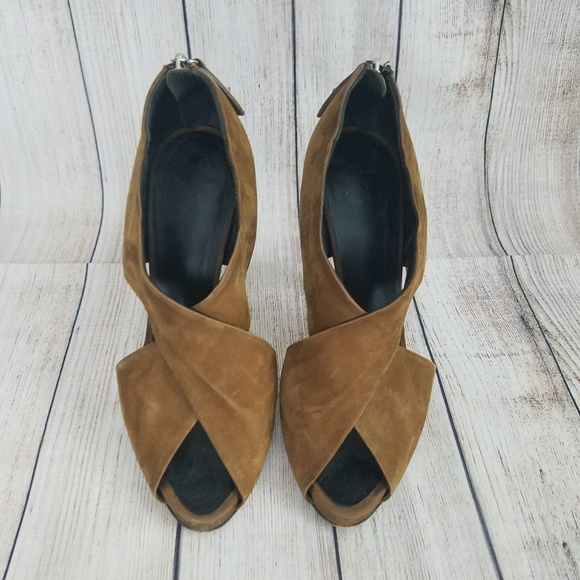 BARNEYS New York COOP Suede Peep Toe Shoes Sz 36.5 - Picture 4 of 8